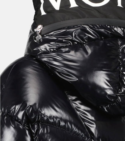 GUBBINO MONCLER DONNA NERO LUCIDO SCRITTA CAPPUCCIO