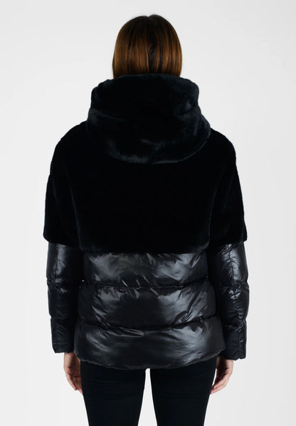 GIUBBINO BLAUER CORTO DONNA PELLICCIA E LUCIDO NERO